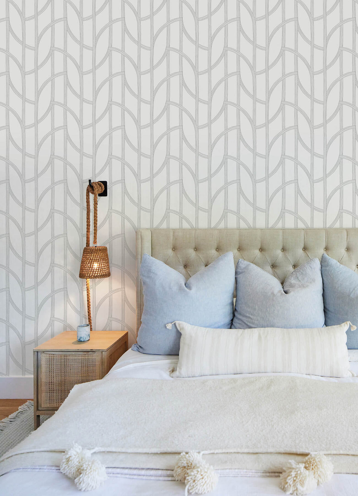 A-Street Prints Sea Salt Salvo Wallpaper, geometric in blue, gold, grey
