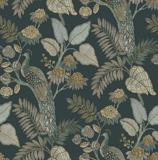 Chris Loves Julia Geneva Peacock Wallpaper - Sea Green