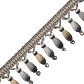 Normandy Silk Beaded Fringe Trim by Samuel & Sons in Gris