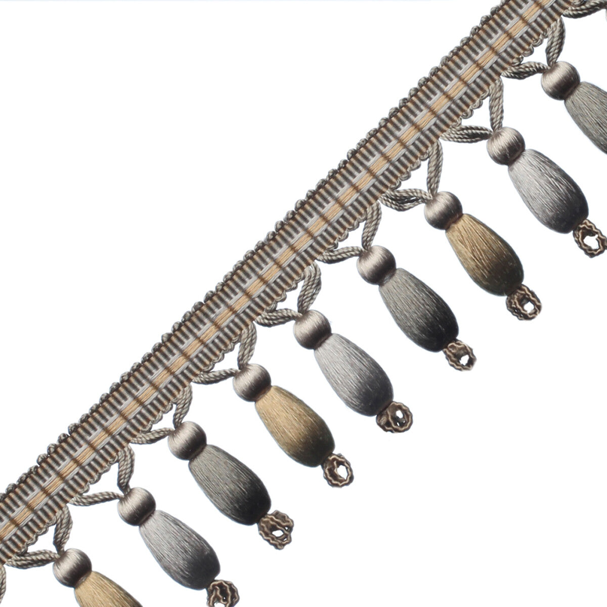 Normandy Silk Beaded Fringe Trim by Samuel & Sons in Gris
