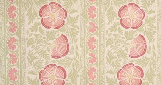 Leopold Wallpaper by Betsy Textiles in Coral & Grass