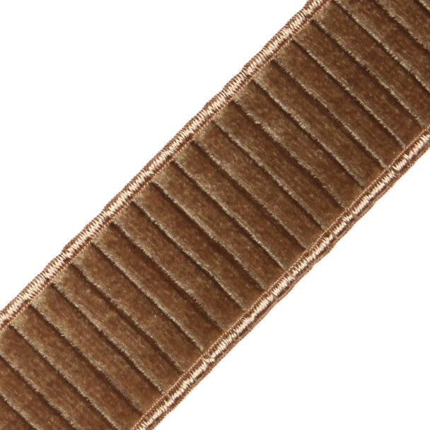2" Chloe Pleated Velvet Border Trim by Samuel & Sons in Cafe