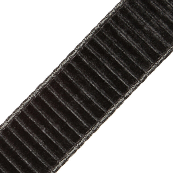 2" Chloe Pleated Velvet Border Trim by Samuel & Sons in Raven