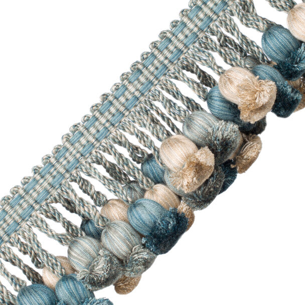 Kensington Onion Tassel Fringe Trim by Samuel & Sons in Aqua Gray