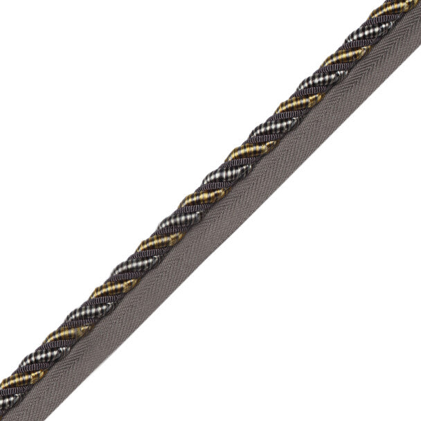 3/8" Aurelia Cord With Tape Trim by Samuel & Sons in Charcoal/Citron