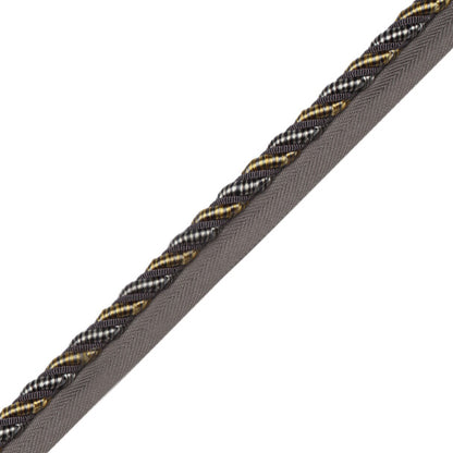 3/8" Aurelia Cord With Tape Trim by Samuel & Sons in Charcoal/Citron