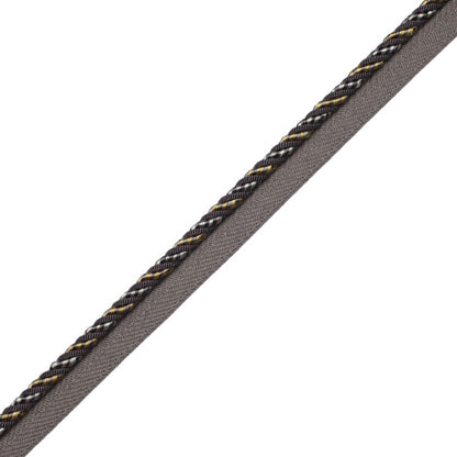 1/4" Aurelia Cord With Tape Trim by Samuel & Sons in Charcoal/Citron