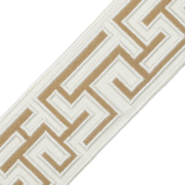 2.75" Greek Fret Embroidered Border Trim by Samuel & Sons in Camel