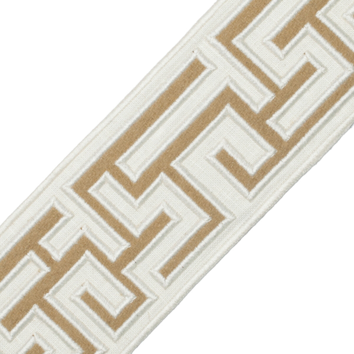 2.75" Greek Fret Embroidered Border Trim by Samuel & Sons in Camel