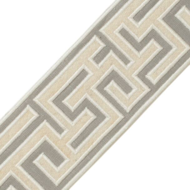 2.75" Greek Fret Embroidered Border Trim by Samuel & Sons in Dove