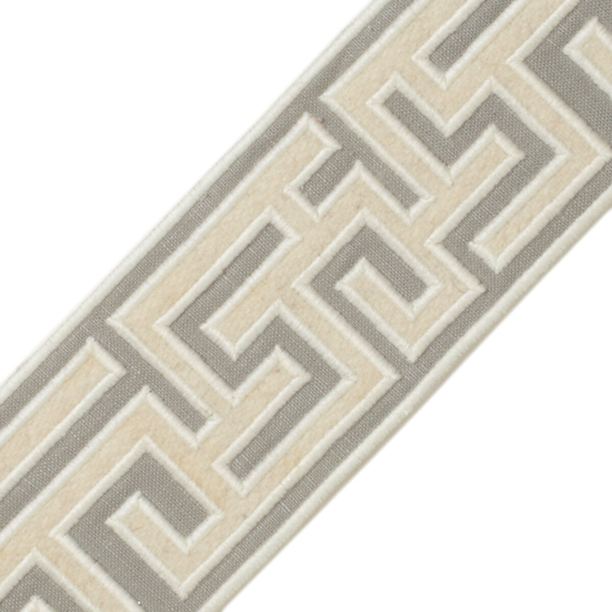 2.75" Greek Fret Embroidered Border Trim by Samuel & Sons in Dove