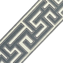 2.75" Greek Fret Embroidered Border Trim by Samuel & Sons in Porcelain