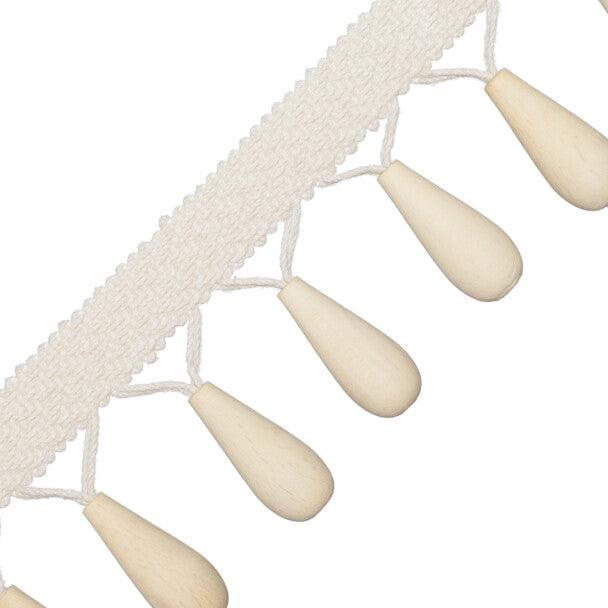Seychelles Wood Teardrop Fringe Trim by Samuel & Sons in Pearl