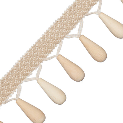 Seychelles Wood Teardrop Fringe Trim by Samuel & Sons in Sand
