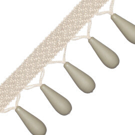 Seychelles Wood Teardrop Fringe Trim by Samuel & Sons in Sea Salt