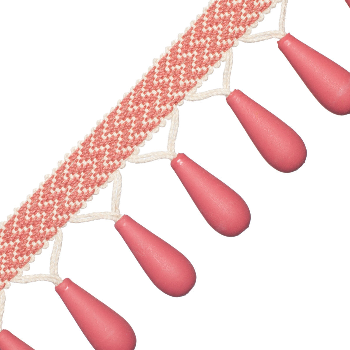 Seychelles Wood Teardrop Fringe Trim by Samuel & Sons in Coral