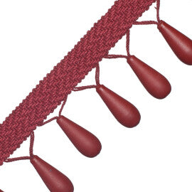 Seychelles Wood Teardrop Fringe Trim by Samuel & Sons in Garnet