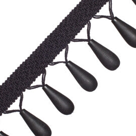 Seychelles Wood Teardrop Fringe Trim by Samuel & Sons in Onyx