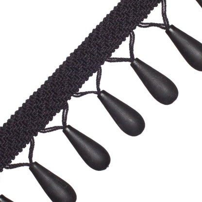 Seychelles Wood Teardrop Fringe Trim by Samuel & Sons in Onyx