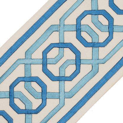 Odori Embroidered Border Trim by Samuel & Sons in Blue Heron