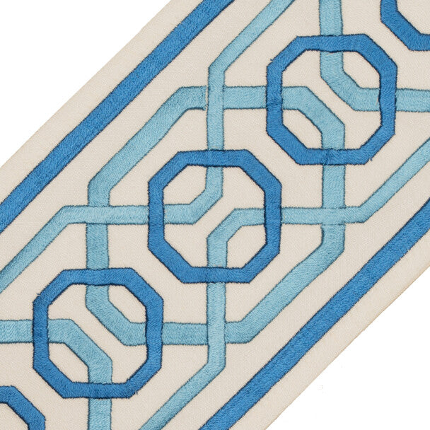 Odori Embroidered Border Trim by Samuel & Sons in Blue Heron