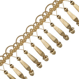 Oberon Triple Beaded Fringe Trim by Samuel & Sons in Antique Gold