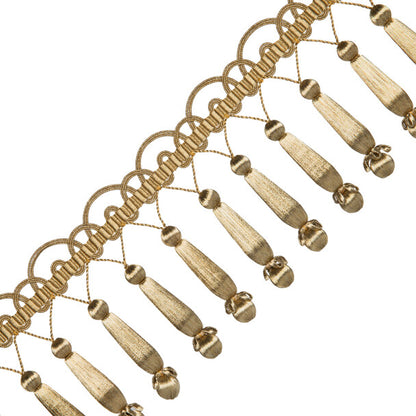 Oberon Triple Beaded Fringe Trim by Samuel & Sons in Antique Gold