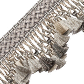Chevallerie Scalloped Tassel Fringe Trim by Samuel & Sons in Argent