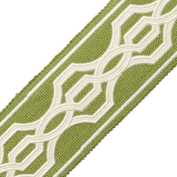 Veranda Linen Appliqué Border Trim by Samuel & Sons in Leaf