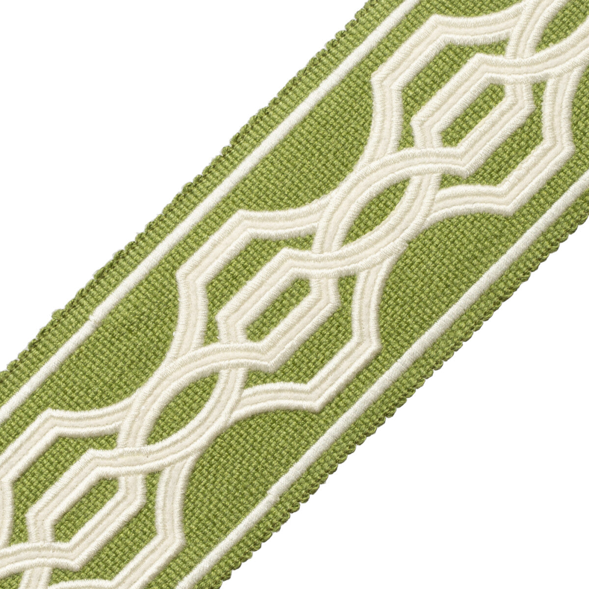 Veranda Linen Appliqué Border Trim by Samuel & Sons in Leaf