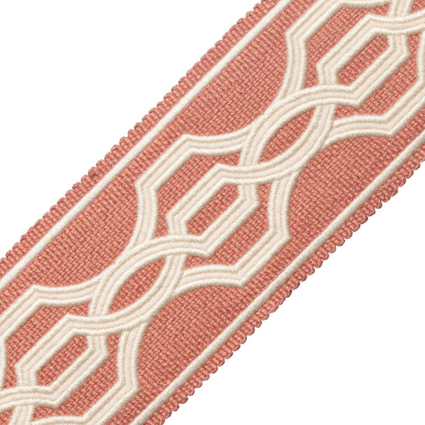 Veranda Linen Appliqué Border Trim by Samuel & Sons in Antique Coral