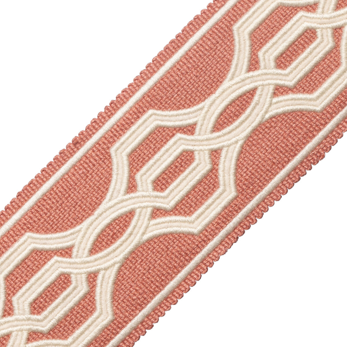 Veranda Linen Appliqué Border Trim by Samuel & Sons in Antique Coral