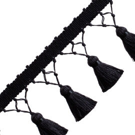 Bali Linen Knotted Tassel Fringe Trim by Samuel & Sons in Onyx