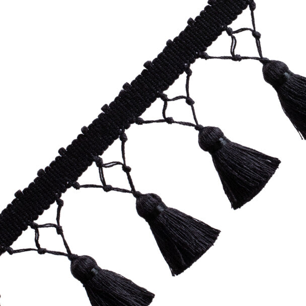 Bali Linen Knotted Tassel Fringe Trim by Samuel & Sons in Onyx