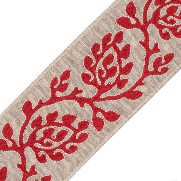 Mare Embroidered Border Trim by Samuel & Sons in Crimson