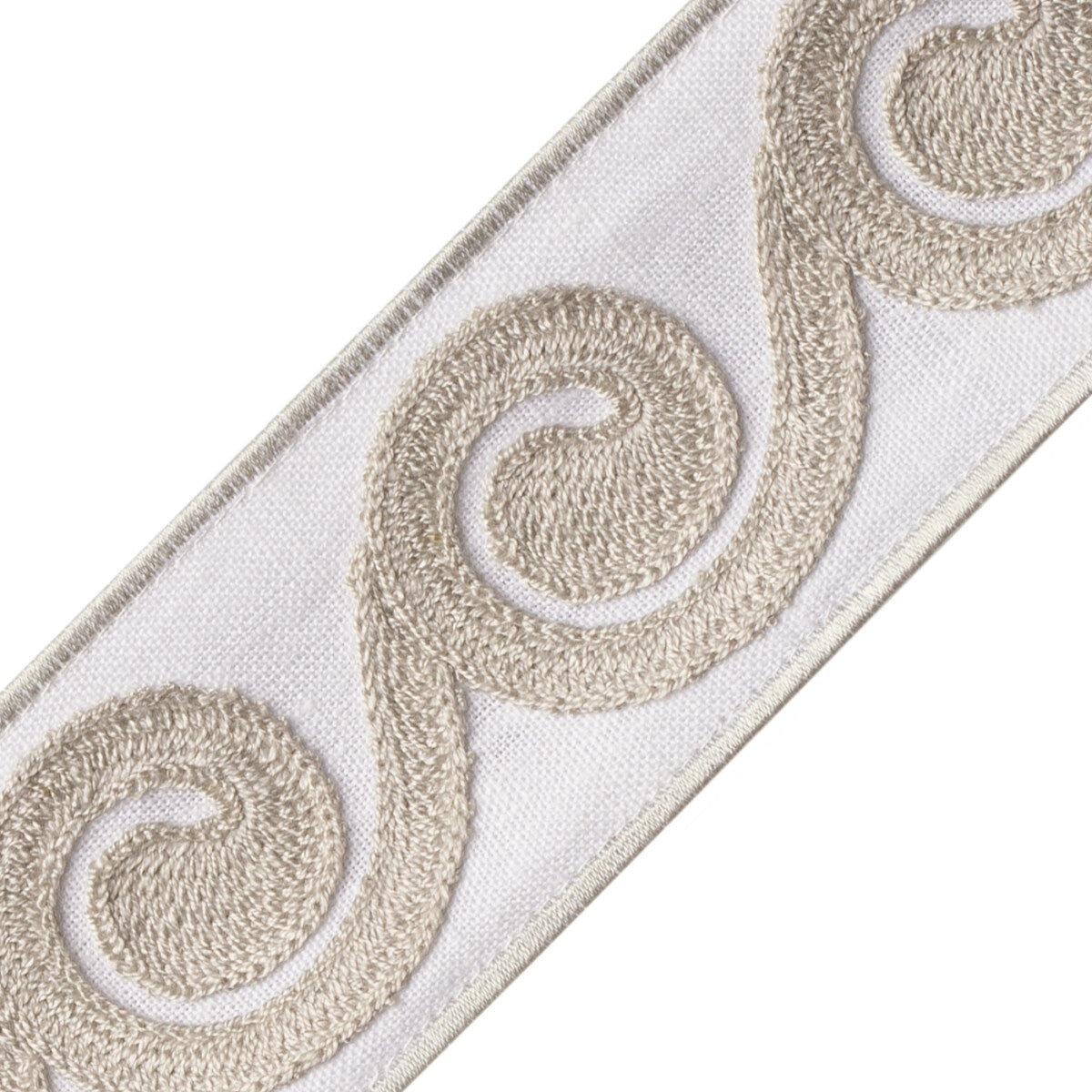 Maui Embroidered Border Trim by Samuel & Sons in White Sand