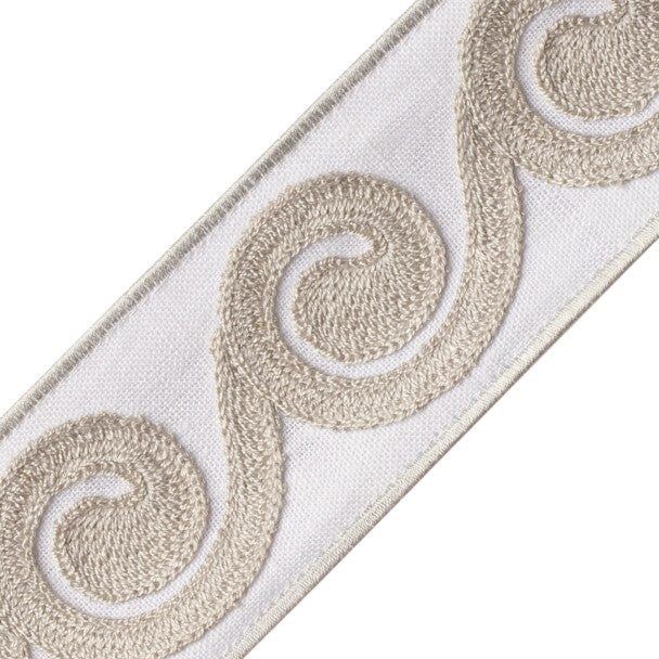 Maui Embroidered Border Trim by Samuel & Sons in White Sand