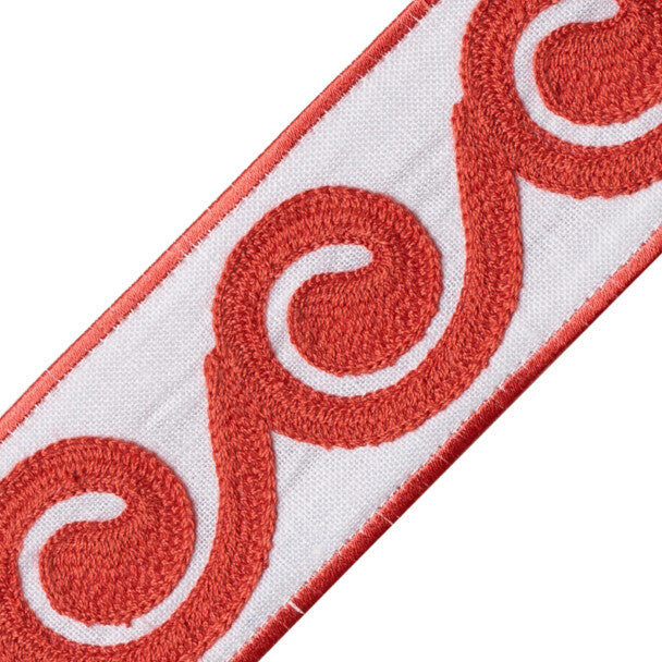 Maui Embroidered Border Trim by Samuel & Sons in Coral