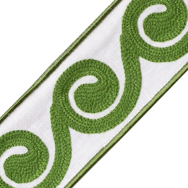Maui Embroidered Border Trim by Samuel & Sons in Kelp