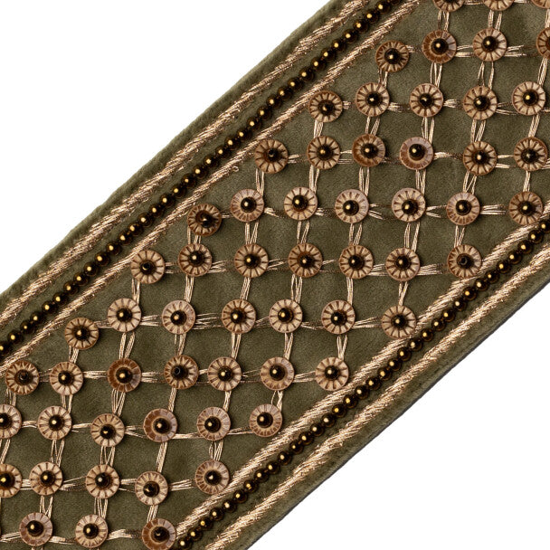 Trellis Beaded Border Trim by Samuel & Sons in Moss