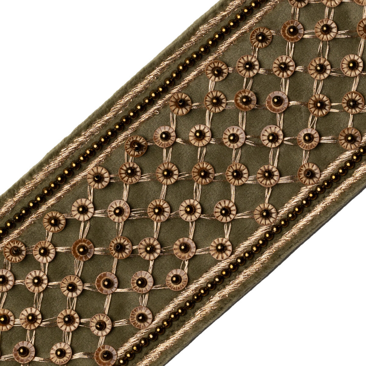 Trellis Beaded Border Trim by Samuel & Sons in Moss