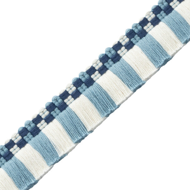 Mds Check Brush Fringe Trim by Samuel & Sons in Azure