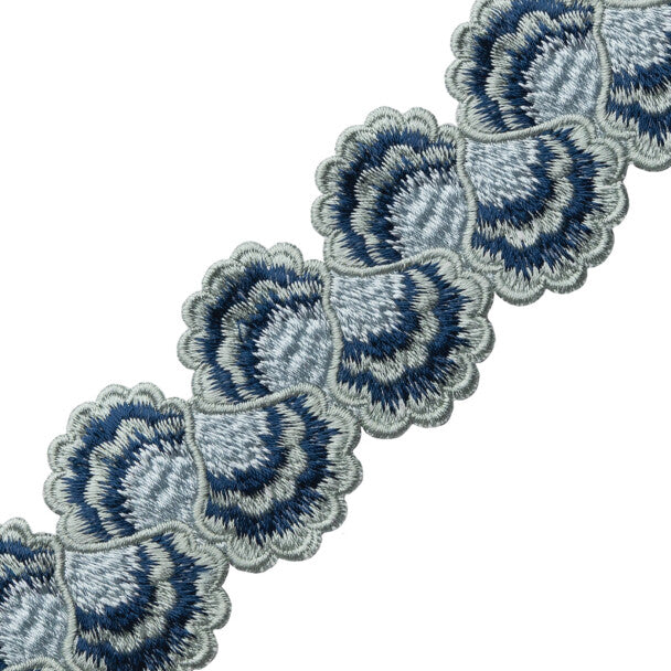 Romaunt Embroidered Border Trim by Samuel & Sons in Waterhouse Blue