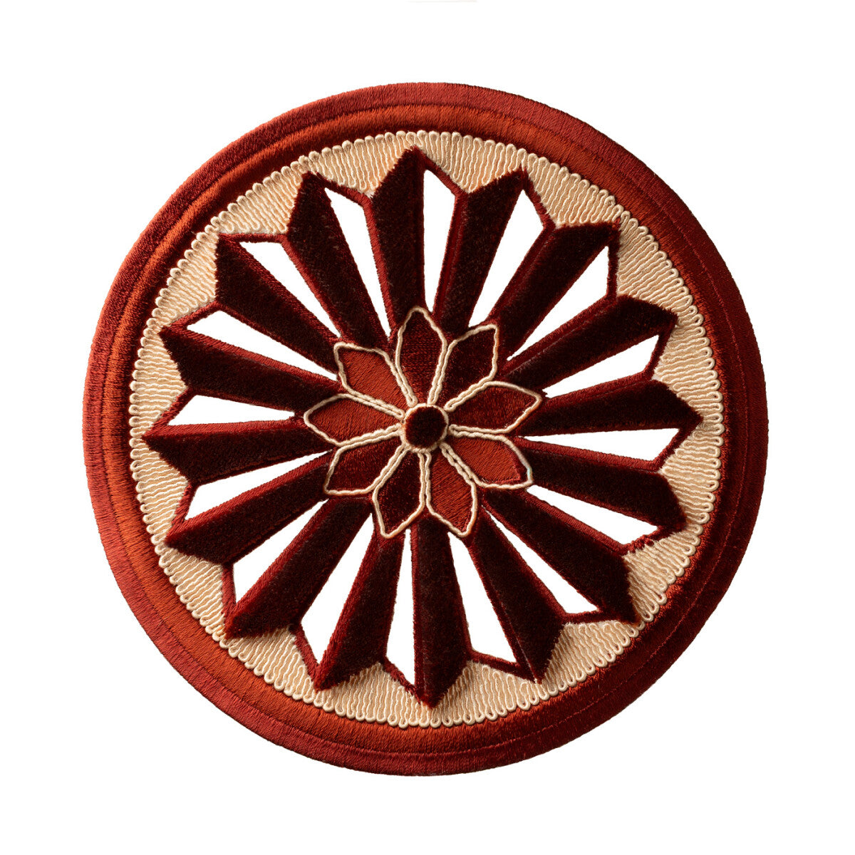 Tracery Velvet Rosette by Samuel & Sons in Ruby
