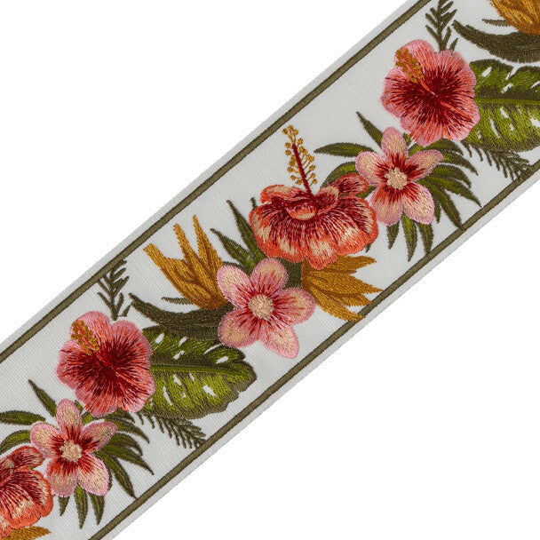 Botanical Pavilion Embroidered Border Trim by Samuel & Sons in Hibiscus Bloom