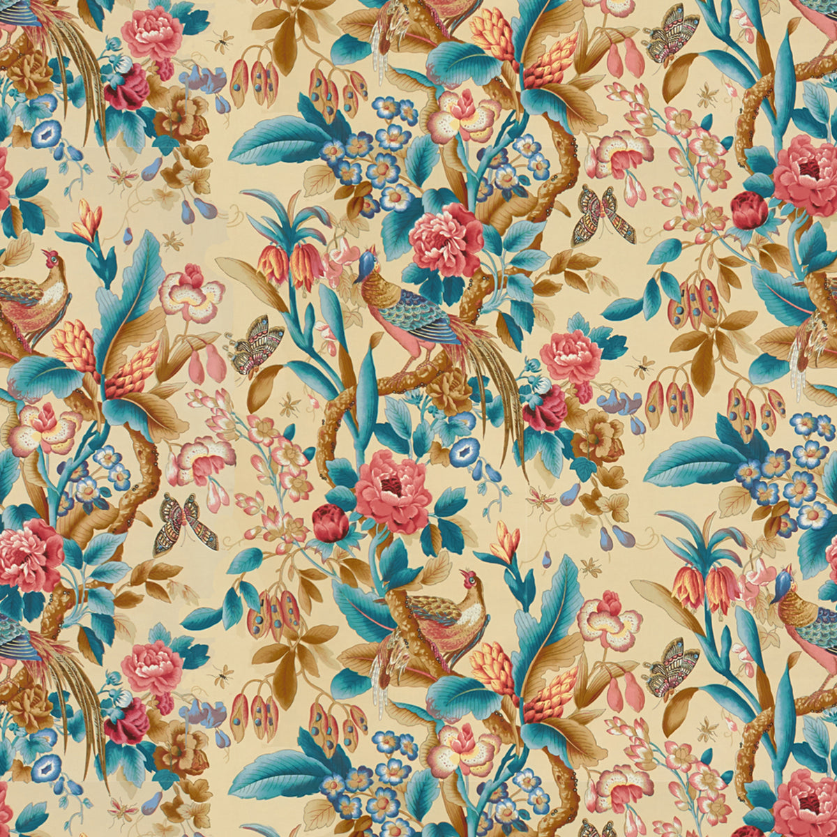 Les Faisans Fabric by Brunschwig & Fils in Creme