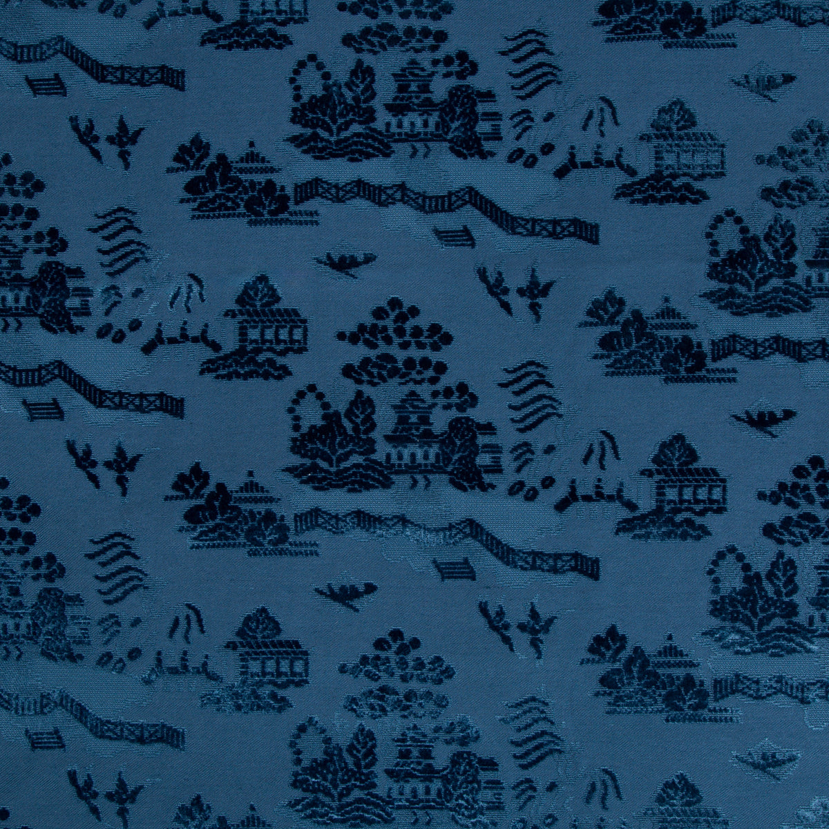 La Pagode Velvet Fabric by Brunschwig & Fils in Navy