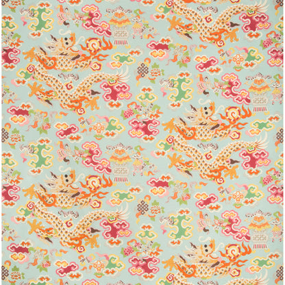 Ming Dragon Print Fabric by Brunschwig & Fils in Aqua