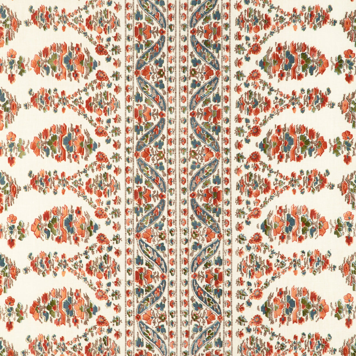 Visan Print Fabric by Brunschwig & Fils in Sky/Coral