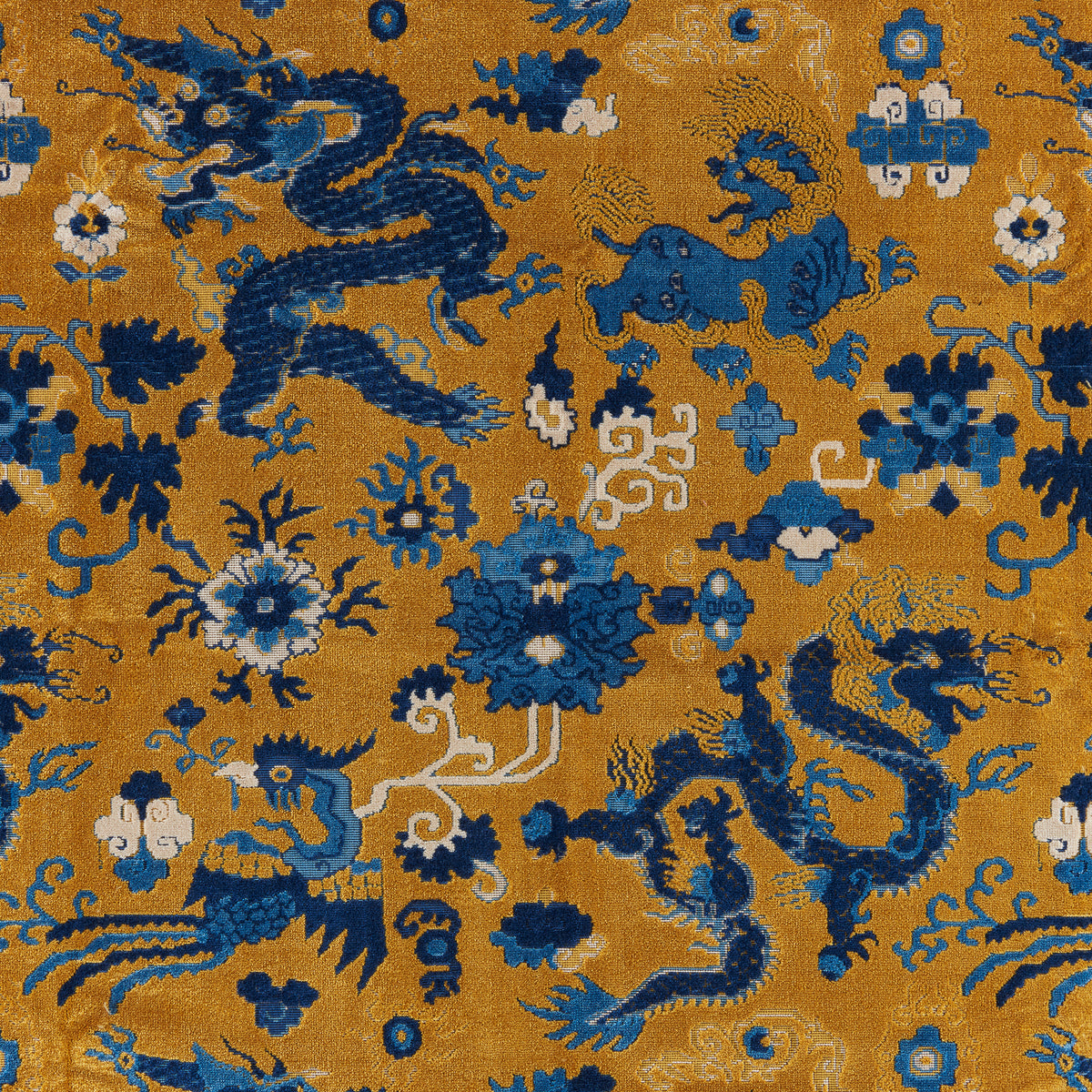 Le Dragon Velvet Fabric by Brunschwig & Fils in Gold